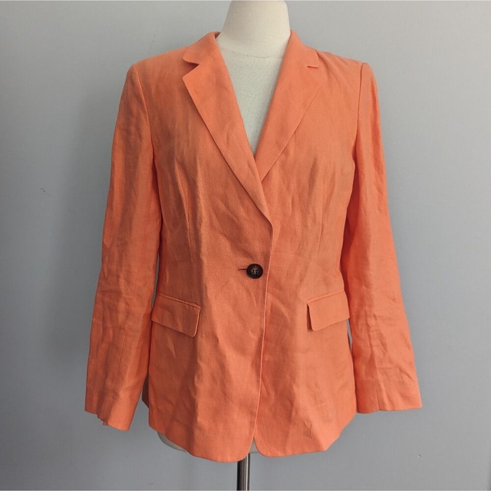 Women's Lafayette Linen Orange Coral Blazer 10 SLIGHT SPOTS Fall Medium Large